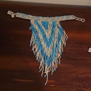 NWT- Gorgeous Blue And Cream Beaded Necklace
